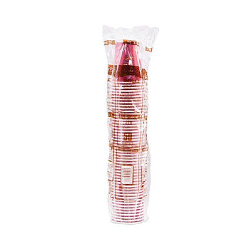 SOLO Paper Hot Drink Cups in Bistro Design, 8 oz, Maroon, 50/Bag, 20 Bags/Carton (378SI)