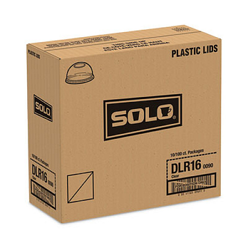 SOLO Dome-Top Cold Cup Lids, Fits 12 oz to 24 oz Cold Cups, Plastic, Clear, 1,000/Carton (DLR16)
