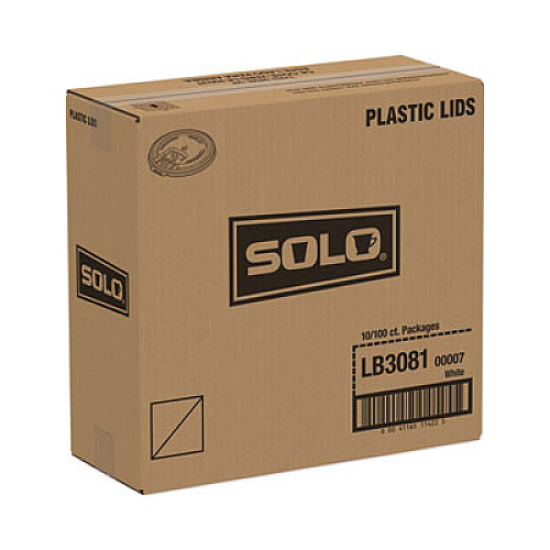 SOLO Lift Back and Lock Tab Lids for Paper Cups, Fits 8 oz Hot Cups, Plastic, White, 100/Sleeve, 10 Sleeves/Carton (LB3081)