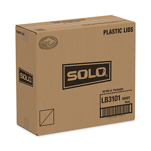 SOLO Lift Back and Lock Tab Lids for Paper Cups, Fits 10 oz Hot Cups, Plastic, White, 100/Sleeve, 10 Sleeves/Carton (LB3101)