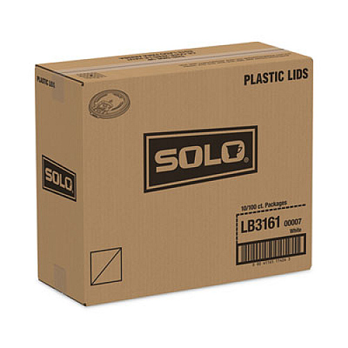 SOLO Lift Back and Lock Tab Lids for Paper Cups, Fits 10 oz to 24 oz Hot Cups, Plastic, White, 100/Sleeve, 10 Sleeves/Carton (LB3161)