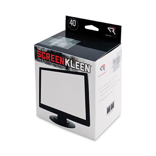 Read Right Two Step ScreenKleen Wet and Dry Cleaning Wipes, 5 x 5, Unscented, 40/Box (RR1305)