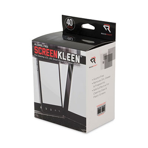 Read Right Alcohol-Free ScreenKleen Wet Wipes, Cloth, 5 x 5, Unscented, 40/Box (RR1391)