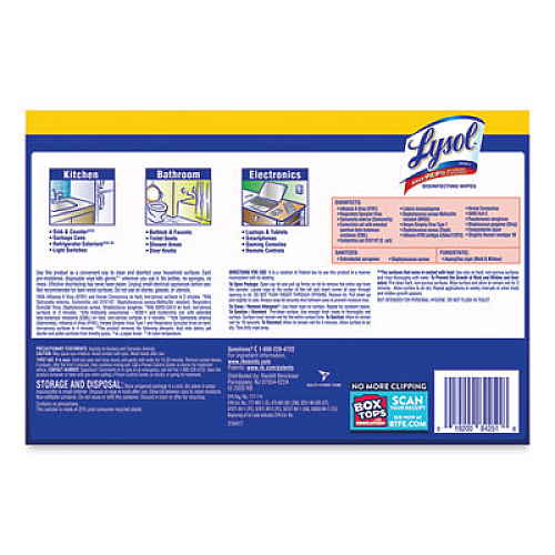 LYSOL Brand Disinfecting Wipes, 1-Ply, 7 x 7.25, Lemon and Lime Blossom, White, 80 Wipes/Canister, 3 Canisters/Pack, 2 Packs/Carton (84251CT)