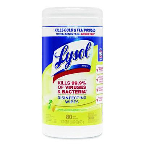 LYSOL Brand Disinfecting Wipes, 1-Ply, 7 x 7.25, Lemon and Lime Blossom, White, 80 Wipes/Canister, 3 Canisters/Pack, 2 Packs/Carton (84251CT)