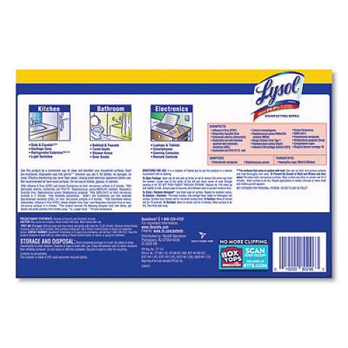 LYSOL Brand Disinfecting Wipes, 1-Ply, 7 x 7.25, Lemon and Lime Blossom, White, 80 Wipes/Canister, 2 Canisters/Pack, 3 Packs/Carton (80296)
