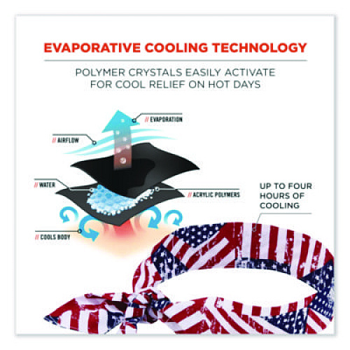 ergodyne Chill-Its 6700 Cooling Bandana Polymer Tie Headband, One Size Fits Most, Stars and Stripes (12303)