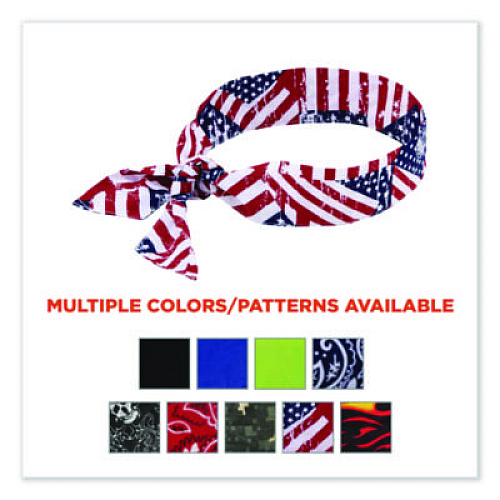 ergodyne Chill-Its 6700 Cooling Bandana Polymer Tie Headband, One Size Fits Most, Stars and Stripes (12303)