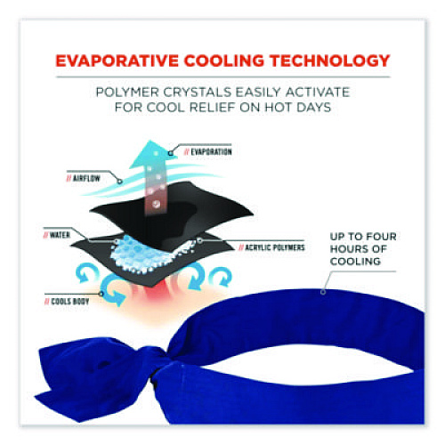ergodyne Chill-Its 6700 Cooling Bandana Polymer Tie Headband, One Size Fits Most, Solid Blue (12307)
