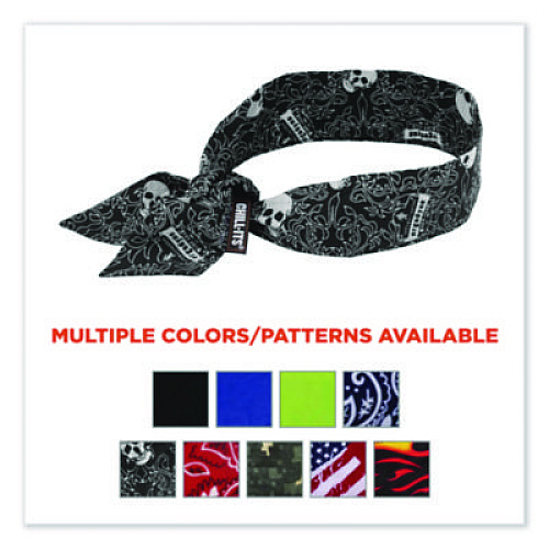 ergodyne Chill-Its 6700 Cooling Bandana Polymer Tie Headband, One Size Fits Most, Skulls (12329)