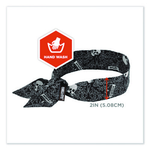 ergodyne Chill-Its 6700 Cooling Bandana Polymer Tie Headband, One Size Fits Most, Skulls (12329)