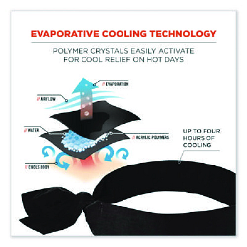 ergodyne Chill-Its 6700 Cooling Bandana Polymer Tie Headband, One Size Fits Most, Black (12332)