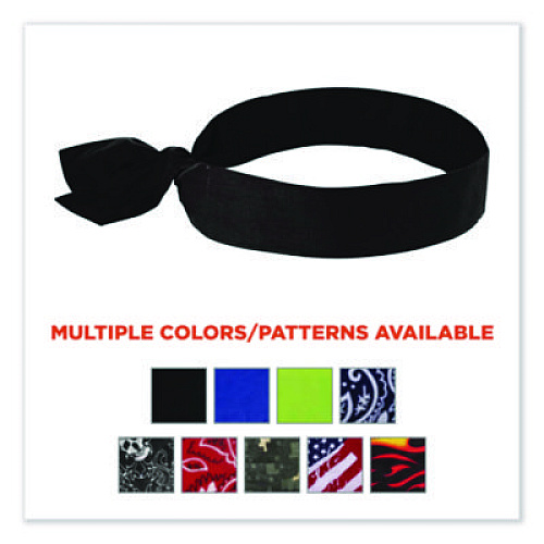 ergodyne Chill-Its 6700 Cooling Bandana Polymer Tie Headband, One Size Fits Most, Black (12332)