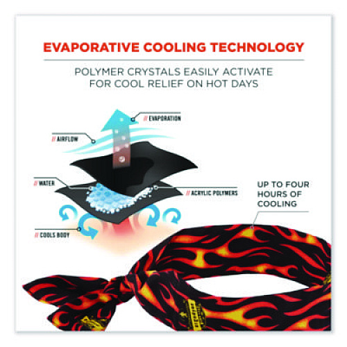 ergodyne Chill-Its 6700 Cooling Bandana Polymer Tie Headband, One Size Fits Most, Flames (12341)