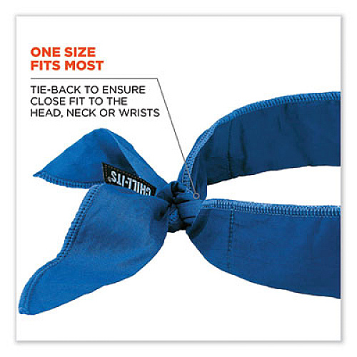 ergodyne Chill-Its 6702 Cooling Embedded Polymers Tie Bandana, One Size Fits Most, Solid Blue (12399)