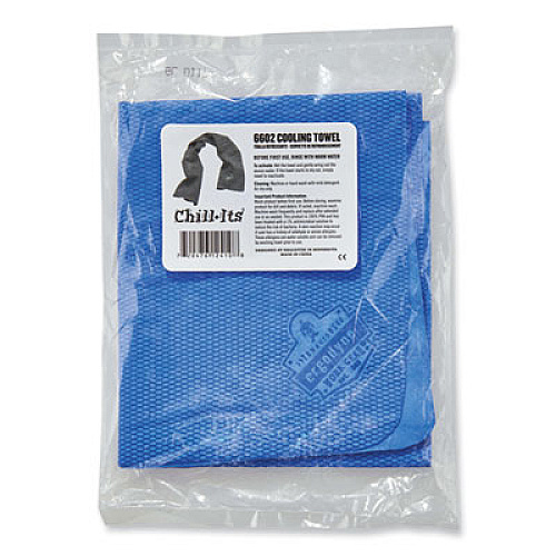 ergodyne Chill-Its 6602 Evaporative PVA Cooling Towel, 29.5 x 13, One Size Fits Most, PVA, Blue, 50/Pack (12410)