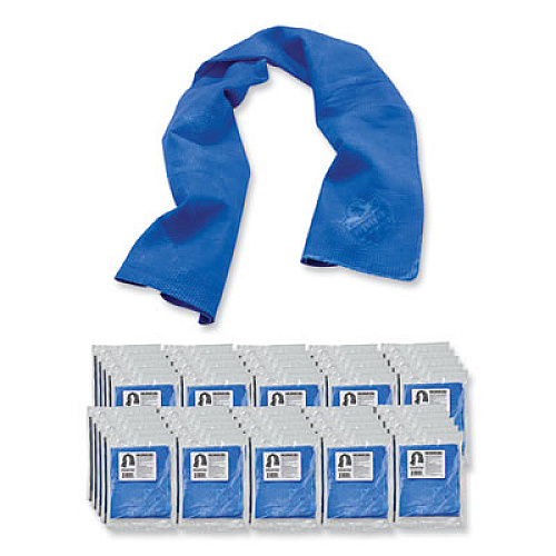 ergodyne Chill-Its 6602 Evaporative PVA Cooling Towel, 29.5 x 13, One Size Fits Most, PVA, Blue, 50/Pack (12410)