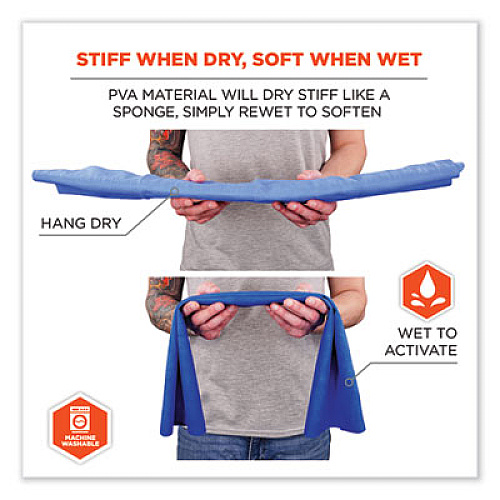 ergodyne Chill-Its 6602 Evaporative PVA Cooling Towel, 29.5 x 13, One Size Fits Most, PVA, Blue, 50/Pack (12410)