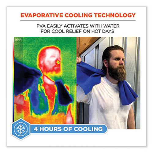ergodyne Chill-Its 6602 Evaporative PVA Cooling Towel, 29.5 x 13, One Size Fits Most, PVA, Blue, 50/Pack (12410)