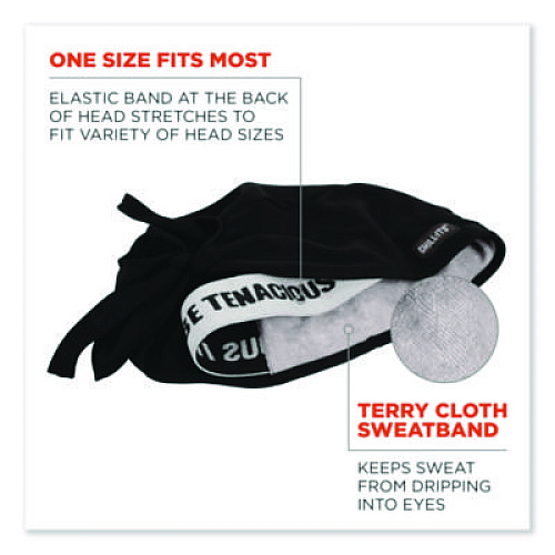 ergodyne Chill-Its 6615 High-Performance Bandana Doo Rag with Terry Cloth Sweatband, One Size Fits Most, Black (12487)