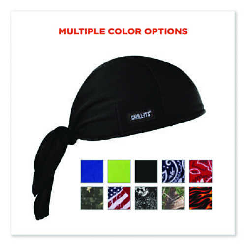 ergodyne Chill-Its 6615 High-Performance Bandana Doo Rag with Terry Cloth Sweatband, One Size Fits Most, Black (12487)