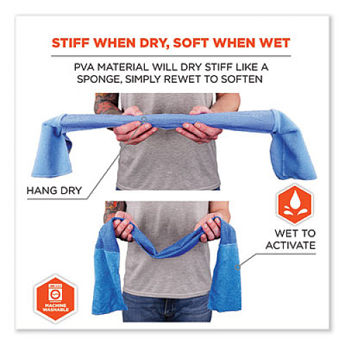 ergodyne Chill-Its 6604 Multipurpose Cleaning Cooling Towel, 35 x 8, One Size Fit Most, Microfiber/PVA, Blue (12490)