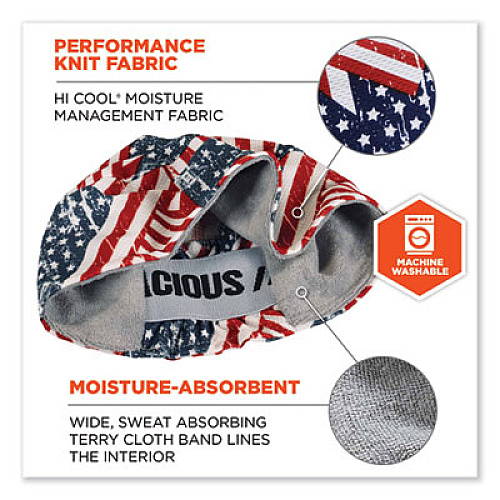 ergodyne Chill-Its 6630 High-Performance Terry Cloth Skull Cap, Polyester, One Size Fits Most, Stars and Stripes (12506)