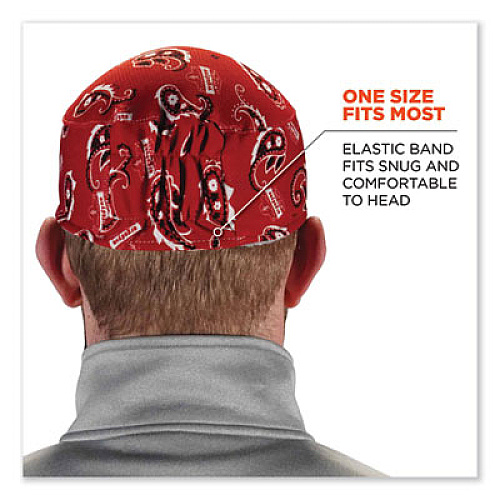 ergodyne Chill-Its 6630 High-Performance Terry Cloth Skull Cap, Polyester, One Size Fits Most, Red Western (12508)