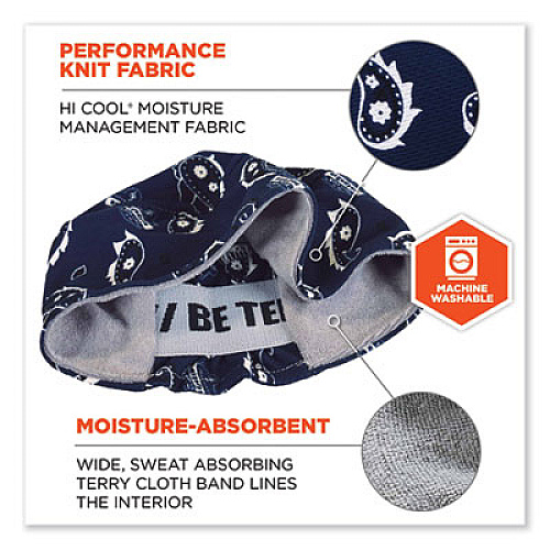 ergodyne Chill-Its 6630 High-Performance Terry Cloth Skull Cap, Polyester, One Size Fit Most, Navy Western (12509)