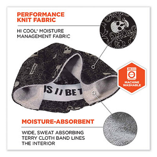 ergodyne Chill-Its 6630 High-Performance Terry Cloth Skull Cap, Polyester, One Size Fits Most, Skulls (12529)