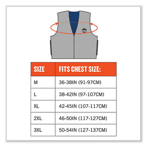 ergodyne Chill-Its 6665 Embedded Polymer Cooling Vest with Zipper, Nylon/Polymer, Medium, Gray (12543)