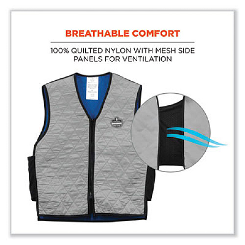 ergodyne Chill-Its 6665 Embedded Polymer Cooling Vest with Zipper, Nylon/Polymer, 2X-Large, Gray (12546)