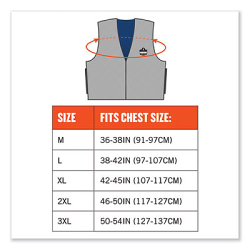ergodyne Chill-Its 6665 Embedded Polymer Cooling Vest with Zipper, Nylon/Polymer, 3X-Large, Gray (12547)