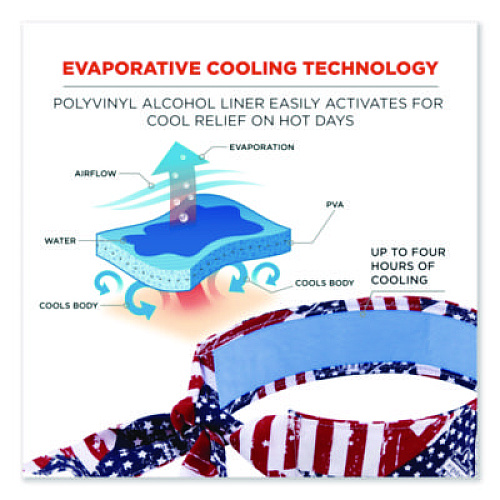 ergodyne Chill-Its 6700CT Cooling Bandana PVA Tie Headband, One Size Fits Most, Stars and Stripes (12561)