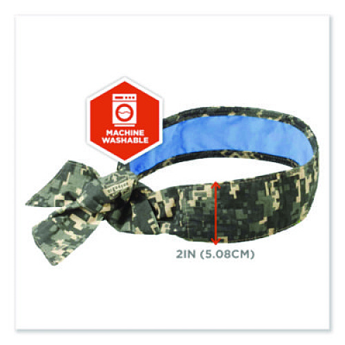 ergodyne Chill-Its 6700CT Cooling Bandana PVA Tie Headband, One Size Fits Most, Camo (12562)
