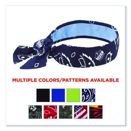 ergodyne Chill-Its 6700CT Cooling Bandana PVA Tie Headband, One Size Fits Most, Navy Western (12564)