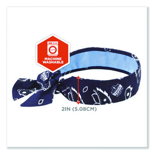 ergodyne Chill-Its 6700CT Cooling Bandana PVA Tie Headband, One Size Fits Most, Navy Western (12564)