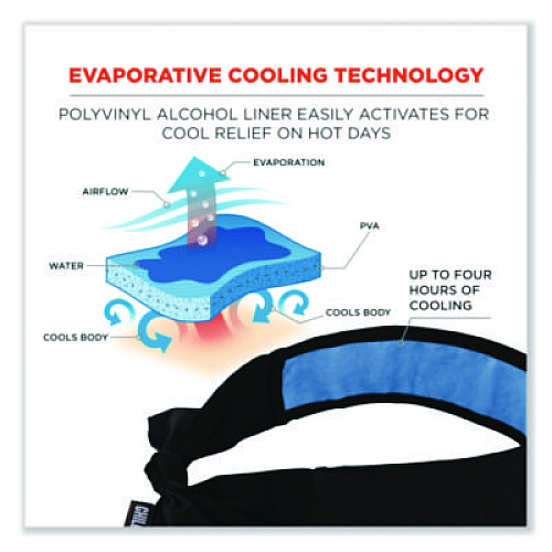 ergodyne Chill-Its 6700CT Cooling Bandana PVA Tie Headband, One Size Fits Most, Black (12565)
