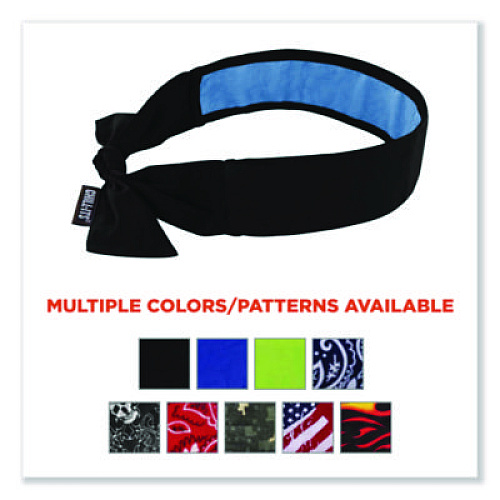 ergodyne Chill-Its 6700CT Cooling Bandana PVA Tie Headband, One Size Fits Most, Black (12565)