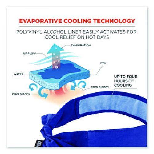 ergodyne Chill-Its 6700CT Cooling Bandana PVA Tie Headband, One Size Fits Most, Solid Blue (12567)