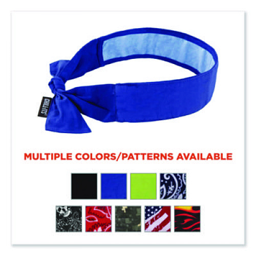 ergodyne Chill-Its 6700CT Cooling Bandana PVA Tie Headband, One Size Fits Most, Solid Blue (12567)