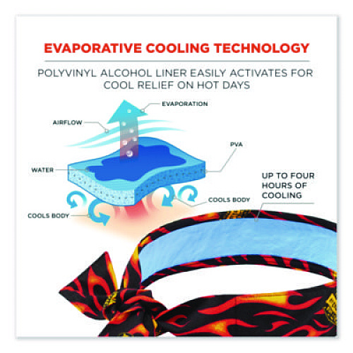 ergodyne Chill-Its 6700CT Cooling Bandana PVA Tie Headband, One Size Fits Most, Flames (12568)