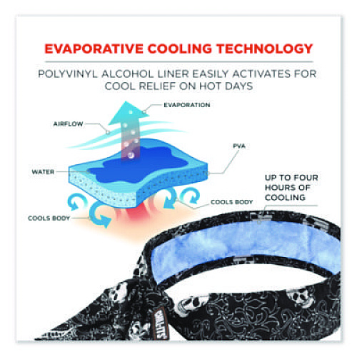 ergodyne Chill-Its 6700CT Cooling Bandana PVA Tie Headband, One Size Fits Most, Skulls (12569)
