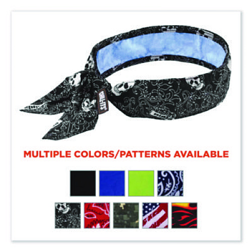 ergodyne Chill-Its 6700CT Cooling Bandana PVA Tie Headband, One Size Fits Most, Skulls (12569)