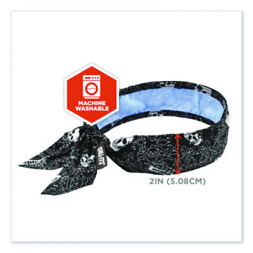 ergodyne Chill-Its 6700CT Cooling Bandana PVA Tie Headband, One Size Fits Most, Skulls (12569)