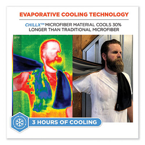 ergodyne Chill-Its 6602MF Evaporative Microfiber Cooling Towel, 40.9 x 9.8, One Size Fits Most, Microfiber, Black (12668)