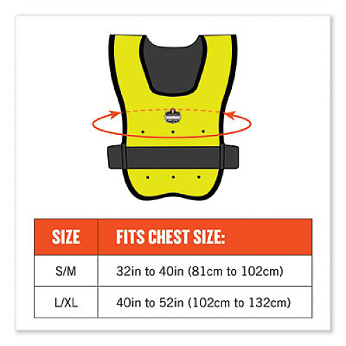 ergodyne Chill-Its 6687 Economy Dry Evaporative Cooling Elastic Waist Vest, Nylon, Small/Medium, Lime (12683)
