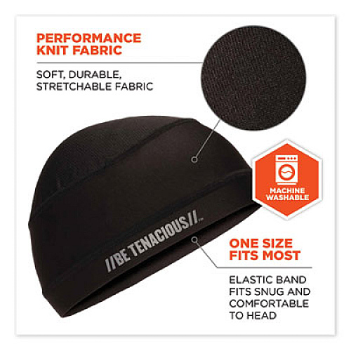 ergodyne Chill-Its 6632 Performance Knit Cooling Skull Cap, Polyester/Spandex, One Size Fits Most, Black (12686)