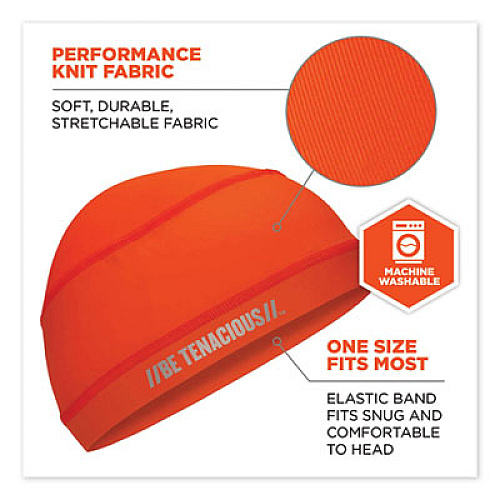 ergodyne Chill-Its 6632 Performance Knit Cooling Skull Cap, Polyester/Spandex, One Size Fits Most, Orange (12688)