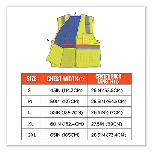 ergodyne Chill-Its 6668 Class 2 Hi-Vis Safety Cooling Vest, Polymer, Small, Lime (12712)